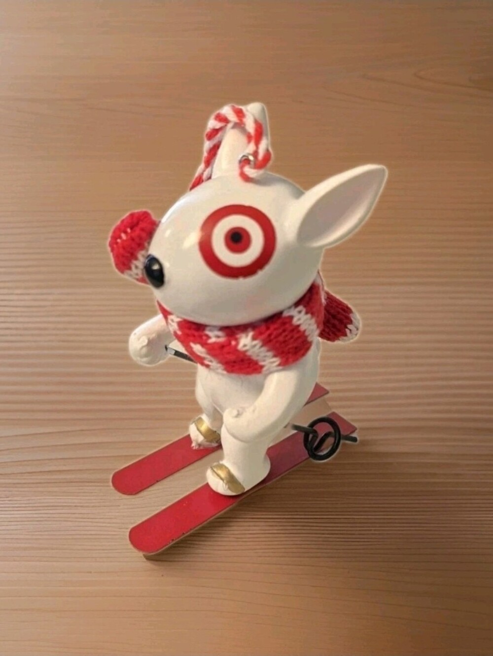 TARGET Bullseye Dog Skiing Resin Holiday CHRISTMAS ORNAMENT  3.5"